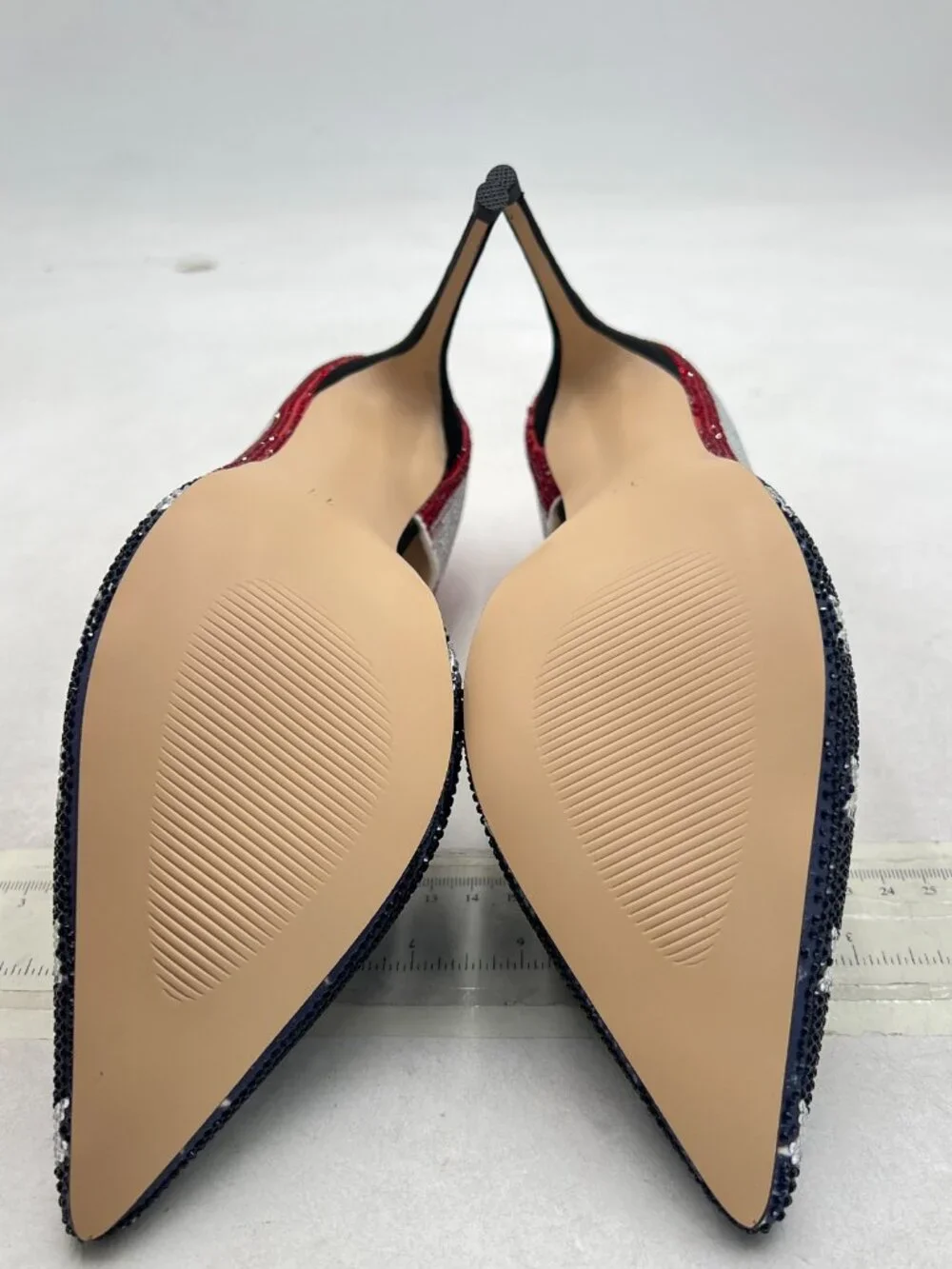 Maiyang National Flag Studded Rhinestones Pointed Toe D'Orsay Pumps Slip on Shoe